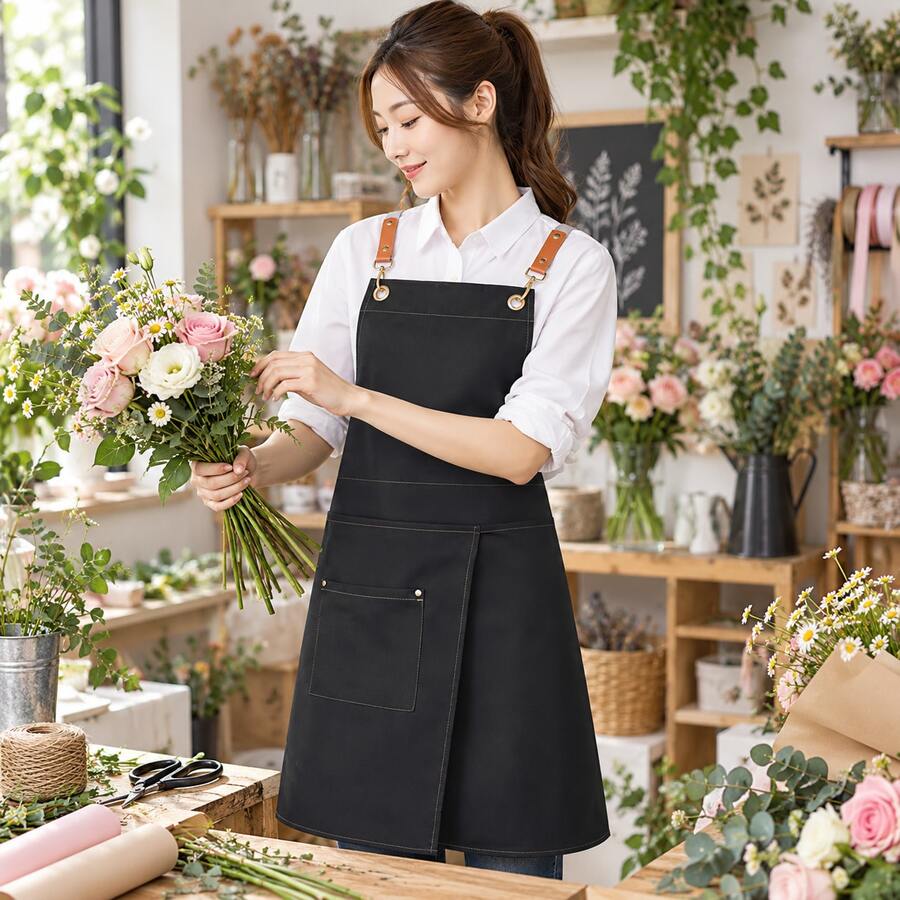 1pc Canvas Apron With Pockets - Split Skirt Design, Easy To Move, Suitable For Restaurants, Cafes And Flower Shops - Multicolor - View 1