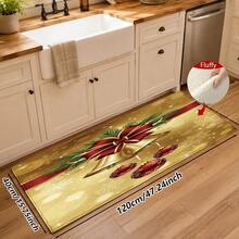 1pc Kitchen Floor Mat, Soft Faux Cashmere Material, Holy Gold Style Christmas Bell Pattern, Kitchen, Entryway, Front Door, Bedroom Door, Bathroom Anti-Slip Mat, Holiday Atmosphere Home Decor, Suitable For Multiple Scenes, Room Decoration, Holiday Gift - Multicolor - View 11