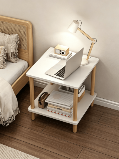 Tavolino laterale in legno a 2 ripiani - Tavolino da divano / Tavolino da caffè / Comodino, gambe in legno naturale, con ripiano inferiore per lo stoccaggio, ampio spazio di stoccaggio, facile da montare, adatto per soggiorno, camera da letto, accanto al divano, per posizionare libri, tazze e decorazioni