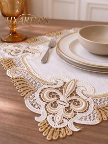 HXARTMIS 1 buah Alas Meja Persegi Bordir Renda Vintage, Alas Meja Renda Bunga Berongga, Alas Dekorasi Meja Makan Elegan Gaya Bohemian, Cocok untuk Meja Makan, Dekorasi Meja Pesta di Rumah - Coklat - View 4