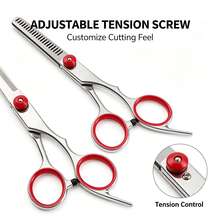 Professional Hair Cutting Scissors, Stainless Steel Hair Shears With Thinning Scissors, Ergonomic Red Handle Design, Precise Hair Styling Tool, Suitable For Salon Styling And Home Haircutting - Red - View 3