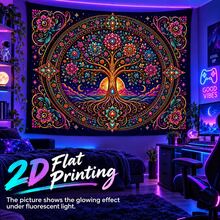2D Flat Pattern, 1pc, Tree Of Life Tapestry, Vintage Mandala Design, Tree Of Life, Sun, Moon, Flowers, Starry Sky Pattern, Glows Under Fluorescent Light, Suitable For Wall Decor, Hanging, Bedroom Backdrop Or Party Decoration - Multicolor - View 14