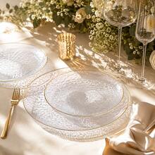 10/25/50pcs Transparent Hammered Gold Rim Dinner Plate Set, Includes 7.5 Inch/10.25 Inch Plates, Suitable For Serving Food, Fruit, Snacks, Desserts And Salads, Also Can Be Used As Cheese And Candy Trays. Multi-Purpose Tableware, Suitable For Parties, Weddings, Birthdays, Picnics, Halloween, Christmas And Other Holiday Occasions, Easy To Clean, Suitable For Elegant Table Setting At Home And Events. - Transparent - View 3