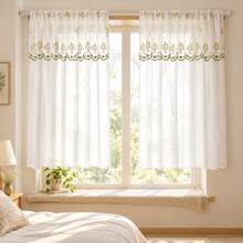1PC French Country Floral Bellflower Embroidered Sheer Curtain - Semi-Transparent Polyester Sun-Shading Filter, Rod Pocket Design, Suitable For Kitchen, Dining Room And Living Room Decor|Room Decor - White - View 2