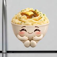 Smiling Mashed Potatoes And Gravy Fridge Magnet, A Comfort Food Story For Warm Family Kitchen Moments For All Metal Surfaces Throughout The Home - A - View 2