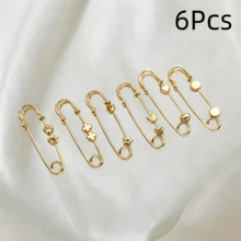 3/4/6Pcs Vintage Brooch Set, Gold Quilted Pins, Retro Style Brooches, Adjustable Waist Safety Pins, For Dress And Jeans Clothing Decoration - Multicolor - View 16