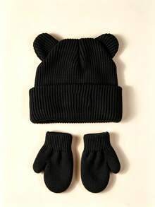 1 Set Unisex Toddler/Baby Knitted Hat + Gloves, Versatile Bear Design Cartoon Hat & Warm Gloves 2 Pieces Set - Set - View 14