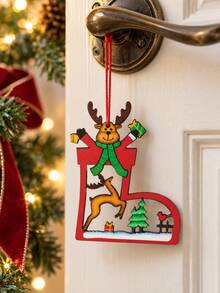 1pc Reindeer Hanging Ornament Red Green Rustic Farmhouse Holiday Tree Pendant With Deer Gift Pine Tree Design For Christmas Tree Door Knob Fireplace Garland Window Party Home Decor Winter Seasonal Gifting - Style - E - View 4