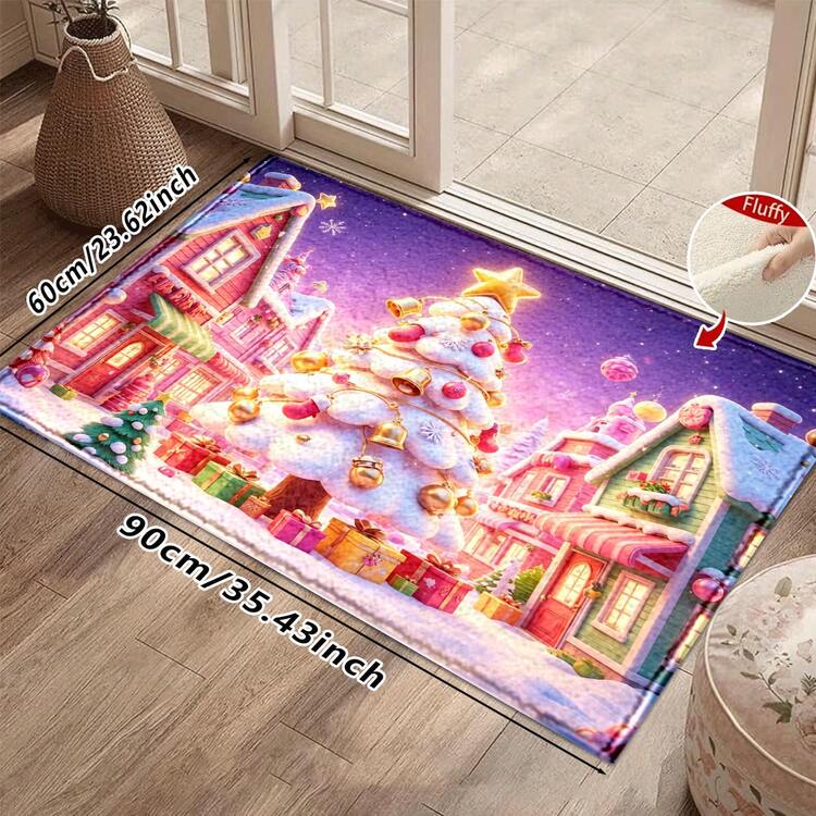 1pc Soft Faux Cashmere Material Floor Mat, Christmas Theme Rug, Kitchen Anti-Slip Mat, Bathroom Anti-Slip Mat, Entryway Door Mat, Bedroom Door Mat, Christmas Holiday Atmosphere Decorative Rug, Suitable For Multiple Scenes Anti-Slip Floor Mat, Room Decoration, Holiday Gift - Multicolor - View 13
