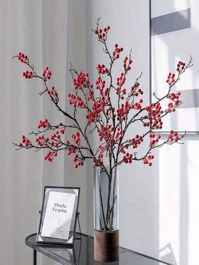 ZaiYe 2 pièces, Fleurs artificielles de baies de houx rouges réalistes - Baies de houx artificielles à tige longue, Décoration de maison en plastique de haute qualité et accessoires de photographie, Sans entretien, Décoration de fête, Décoration durable, Affichage saisonnier, Artisanat DIY
