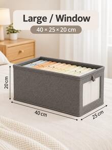 1pc Large Storage Basket | Fabric Wardrobe Organizer Box With Transparent Window, For Organizing | Foldable With Lid Home Storage, Beige, Grey Decor, Holiday Decor, Room Decor, Home Decor, Bedroom Decor - Multicolor - View 26