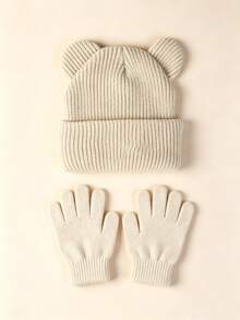 1 Set Unisex Toddler/Baby Knitted Hat + Gloves, Versatile Bear Design Cartoon Hat & Warm Gloves 2 Pieces Set - Set - View 5