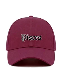 1pc 12 Zodiac Signs Baseball Cap, Retro Gothic Letter Print Red Dad Hat,Adjustable Unisex Casual Hat, Ideal Festival Party Daily Accessory ‑Lover Gift - Burgundy - View 20