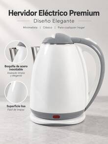 Tetera electrica,Hervidor eléctrico antiescaldamiento ,Hervidor de Agua Eléctrico, Tetera Eléctrica, Jarra Inalámbrica, 2 Litros, 1000 W, Acero Inoxidable, Resistente, Hierve agua en minutos, Base removible, - Blanco - Ver 3