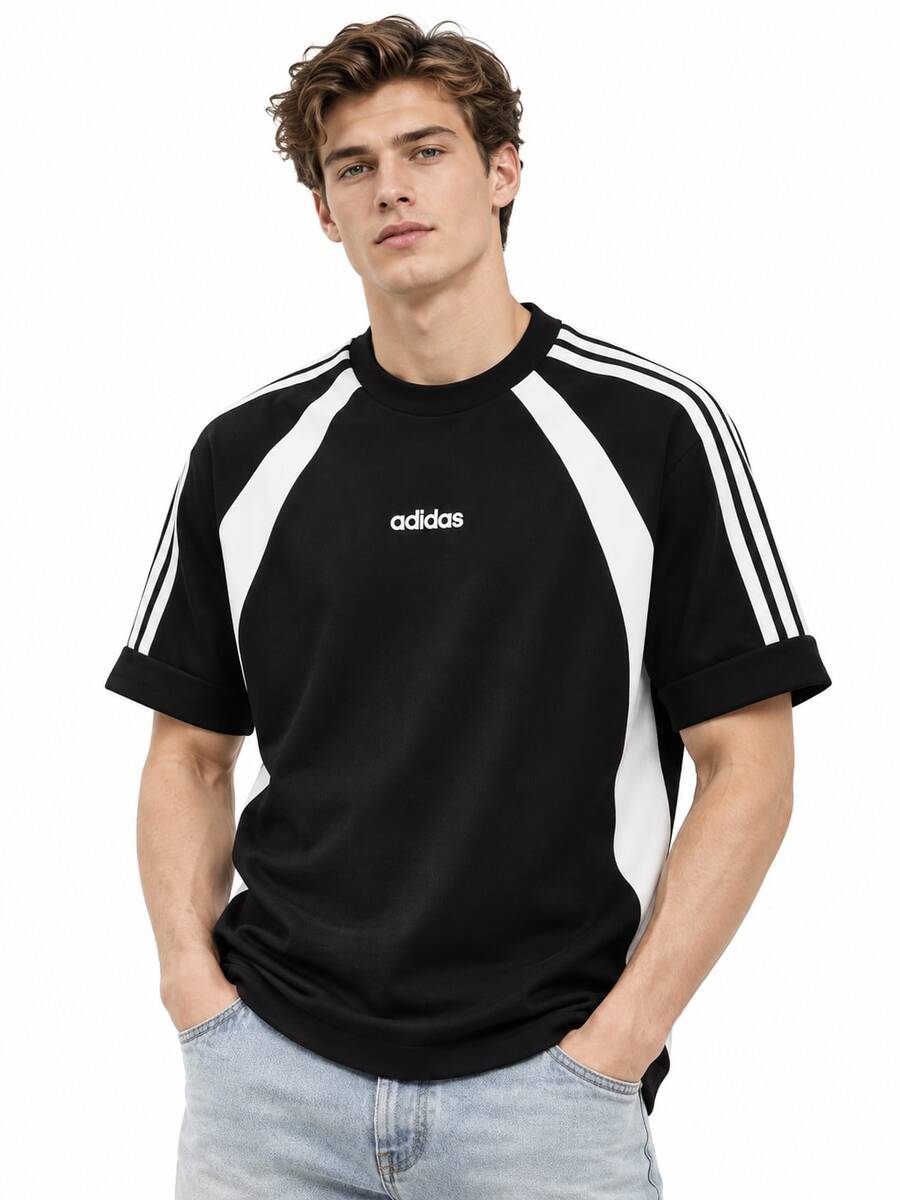 Adidas Men's Summer Sports Casual Versatile Comfortable Short Sleeve T-Shirt - Black/White - View 1
