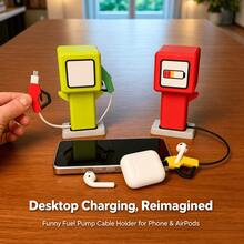 1pc Funny Mini Fuel Pump Shaped Charging Cable Organizer, Cartoon Desktop Phone Charging Station, Cute Desktop Decoration Cable Management, Gift For Colleagues And Students - Cable Organizer - View 1