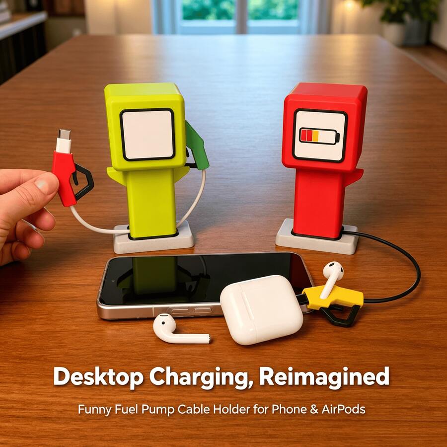 1pc Funny Mini Fuel Pump Shaped Charging Cable Organizer, Cartoon Desktop Phone Charging Station, Cute Desktop Decoration Cable Management, Gift For Colleagues And Students - Cable Organizer - View 1
