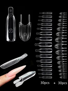 30/60/120pcs Boxed Long Oval Sandwich Nail Extension Mold, Top Mold + Bottom Mold Double-Layer Sandwich Design Creative Airplane Auxiliary Handle, Crystal Glue Nail Fast Extension Mold Nail Salon Art DIY Tool - Multicolor - View 9