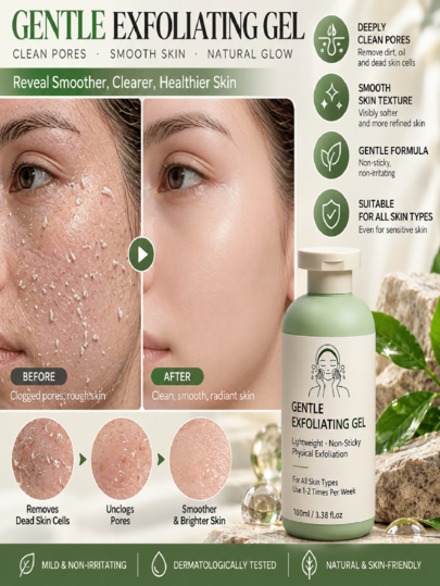 Unisex Body Scrub Exfoliator, Exfoliating Scrub Gel, Exfoliating Gel, Facial Cleanser, Deep Pore Cleansing And Moisturizing, Aloe Vera And Almond Extract, Gentle Exfoliation, Suitable For Face, Hands And Feet Scrub, Facial Scrub Gel, Body Scrub, Women's Facial Scrub, Suitable For All Skin Types Body Exfoliating Scrub