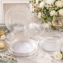 10/25/50pcs Transparent Hammered Gold Rim Dinner Plate Set, Includes 7.5 Inch/10.25 Inch Plates, Suitable For Serving Food, Fruit, Snacks, Desserts And Salads, Also Can Be Used As Cheese And Candy Trays. Multi-Purpose Tableware, Suitable For Parties, Weddings, Birthdays, Picnics, Halloween, Christmas And Other Holiday Occasions, Easy To Clean, Suitable For Elegant Table Setting At Home And Events. - Transparent - View 9