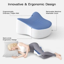1pc Ergonomic Memory Foam Leg Pillow, Contoured To Leg Curve, Side Sleeping Leg Support Pillow, Removable Washable Pillowcase, Home Rest Bedroom Sofa Multi-Scenario Sleep Pillow - Blue and White - View 4
