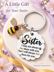 1pc/3pcs Sister Bee Keychain, Scalloped Bag Charm With Always Bee There For You Message, Thanksgiving And Christmas Gift For Sister, Purse Accessory - Multicolor - View 2