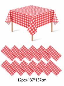 1/6/12PCS-137*274cm Red And White Plastic Checkered Tablecloth, Decorative Disposable Red Plaid Tablecloth, Suitable For Picnic, Farm, Birthday, Wedding Rectangular Tablecloth, Party Tablecloth, Christmas - Multicolor - View 15