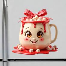 Smiling Hot Cocoa Cup Fridge Magnet, A Marshmallow Topped Comfort Story For Cozy Kitchen Moments For All Metal Surfaces Throughout The Home - A - View 2