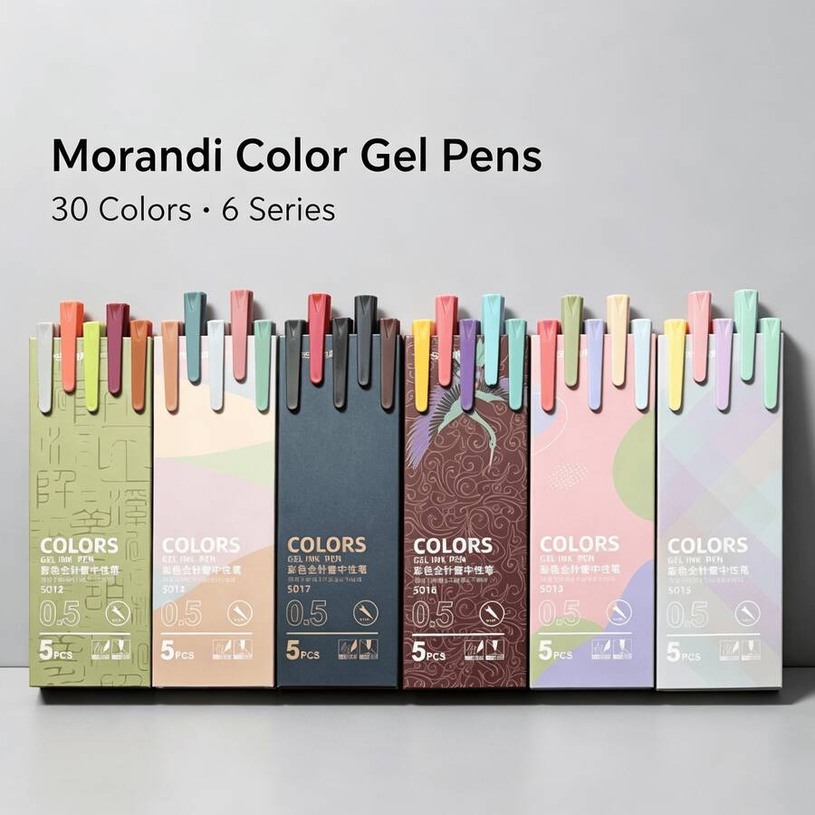 5 piezas de bolígrafos de gel de aguja completa, 6 estilos, tinta de colores surtidos de 0.5mm. Escritura suave para diarios, escuela y oficina. - Multicolor - Ver 1