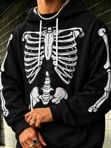 FRACTYR Men's Skull Ribcage Spine Human Skeleton Graphic Sweatshirt, Dark Gothic Style Loose Casual Pullover Sweatshirt - Black - View 4