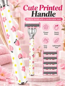 Women's Manual Razor Set With Replaceable Blades, Floral Pattern Handle Body Shaver, Smooth Hair Removal For Legs, Underarms, Arms And Bikini Area, Portable Daily Grooming And Travel Beauty Tool - Multicolor - View 8