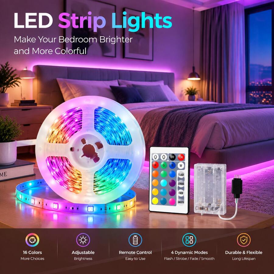 1pc Multi-Color RGB Decor LED Light Strip, 24 Keys Remote, Battery Operated No Plug Self-Adhesive Cuttable Lights For Christmas, Halloween, Birthday, Wedding, Window, Cosplay Background Party Decor (Batteries Not Included) - 24Key DCH - View 1