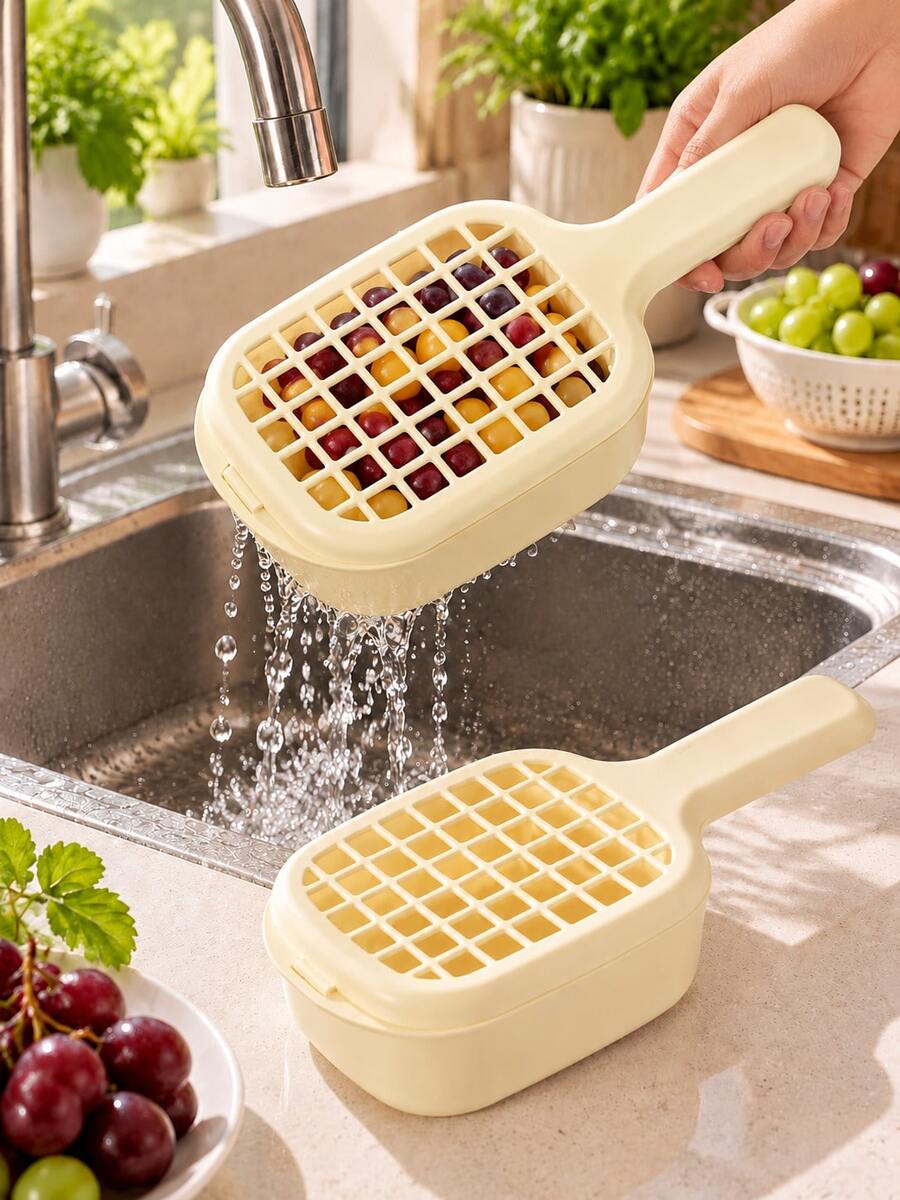 2pcs Easy Clean Mini Fruit Colander Basket With Handle - Suitable For Cherries And Blueberries, Durable Plastic Kitchen Strainer Basket, Kitchen Fruit Storage Rack