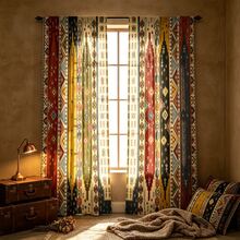 2pcs 2D Vibrant Geometric Pattern Decorative Traditional Print Outdoor Curtains, Designed For Patio, UV-Resistant, Suitable For Porch, Veranda And Awning, Also Can Be Used As Semi-Shade Decoration - Multicolor - View 8