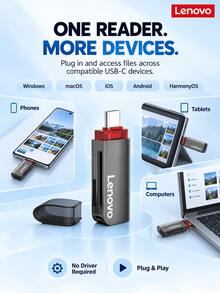 Lenovo 多功能 Type-C 手機讀卡器 C203 USB3.2 高速 TF 記憶卡轉換器 灰色 手機電腦兩用儲存卡讀取器 - 查看 5