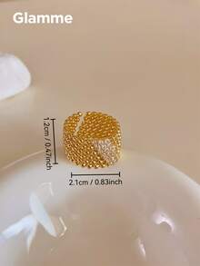 1pc Vintage Hollow Beaded Metal Ring For Women, Elegant Open Band Ring For Party And Formal Occasions - Gold - View 2