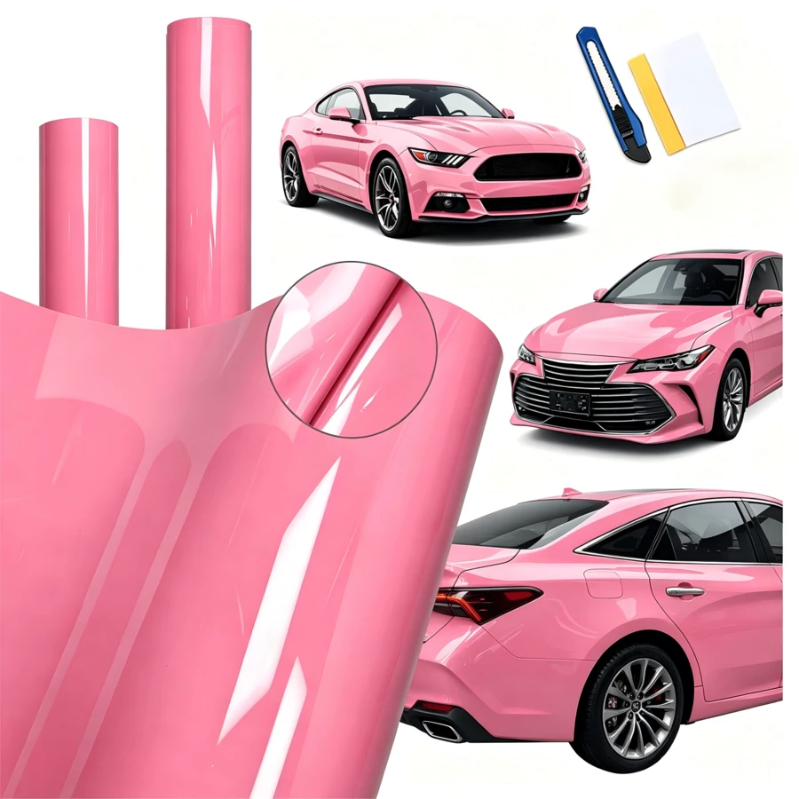 High Gloss Crystal Light Pink Car Vinyl Wrap 30*150cm Air Release Self ...