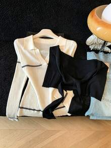 Women's Colorblock Casual Versatile Daily Wear Top - Apricot - View 7