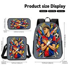 Red & Blue Striped Jersey Star 2D Print 3 Pieces Set, Side Elastic Mesh Pocket Water Bottle Holder, Wide & Thick Breathable Adjustable Shoulder Strap, Fashionable Sports Fan Style Commuter Travel Picnic Daily Storage Bag - Printed Bag - View 6