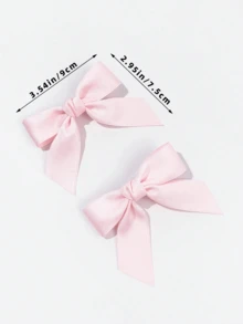 2Pcs Women's Solid Color Bow Hair Clips Suitable For Daily Wear Wedding Music Festival Bow Hair Accessories - Pink - View 5