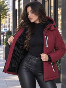 Women Winter Coats - Burgundy - View 1