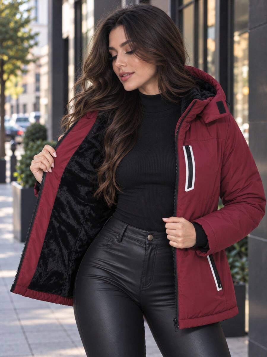 Women Winter Coats - Burgundy - View 1