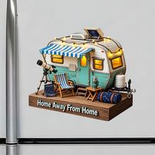 Home Away From Home Stargazing Camper Fridge Magnet, A Quiet Camping Night Story For Peaceful Kitchen Daydreams For All Metal Surfaces Throughout The Home - A - View 2