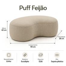 Puff Feijão Orgânico Decorativo em Linho 90cm D26 para Sala Quarto Recepção - Bege - Visão 7