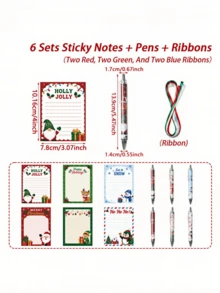 12 Set Stiker Catatan Tema Kartun Natal, Pulpen, Pita, Hadiah Kecil Liburan, Perlengkapan Alat Tulis Perencana Siswa - A - View 3