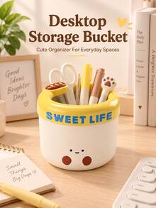 Fun Modern Style Desktop Storage Bucket, Mini Storage Box, Suitable For Storing Various Small Items, Compact And Practical, Applicable For Bedroom, Office, Study Or Dormitory, Suitable For Year-Round Use, Christmas Gift, Room Decor Aesthetic - Multicolor - View 2