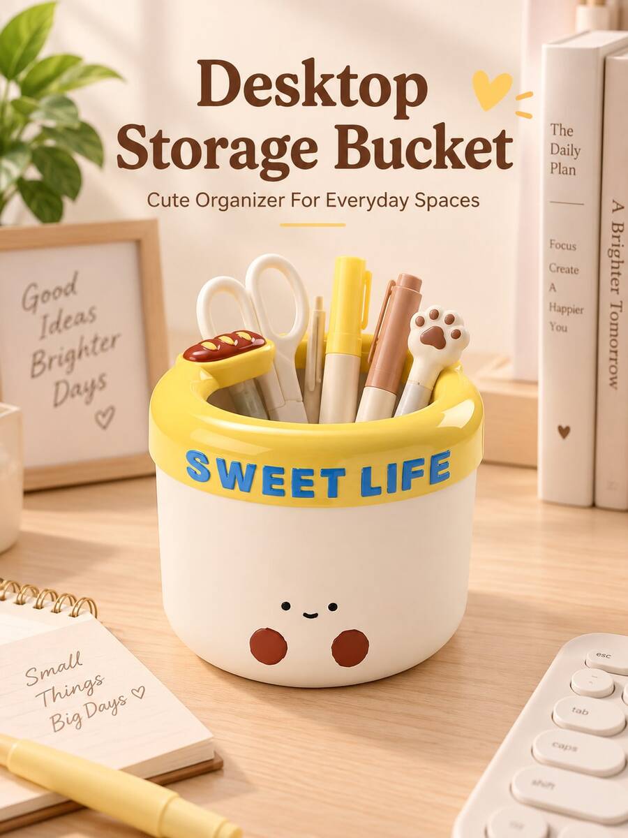 Fun Modern Style Desktop Storage Bucket, Mini Storage Box, Suitable For Storing Various Small Items, Compact And Practical, Applicable For Bedroom, Office, Study Or Dormitory, Suitable For Year-Round Use, Christmas Gift, Room Decor Aesthetic