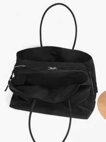 Dedoo Black Large Capacity Tote Bag, Casual Nylon Shoulder Bag, Lightweight Commuter Travel Handbag (Accessories Not Included) - Black - View 6