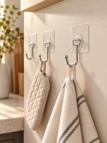 Strong Adhesive Hooks, Waterproof & Rust-Proof Wall Hooks, Suitable For Kitchen, Bathroom, Ceiling, Office, Window And Home Decor (Transparent Style 1-30pcs) - Multicolor - View 6