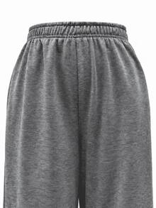 JustMiss Women's Knitted Sweatpants Straight Leg Casual Daily Elastic Waist Drawstring Cuffed Hem Minimalist Commute Long Pants Autumn/Winter - Dark Grey - View 9